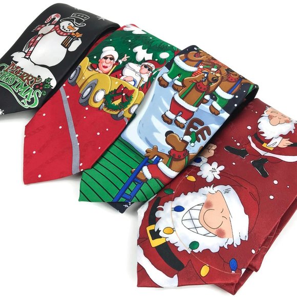 Men's Novelty Christmas Themed Necktie Lot of 4 - Picture 1 of 8